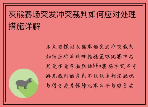 灰熊赛场突发冲突裁判如何应对处理措施详解