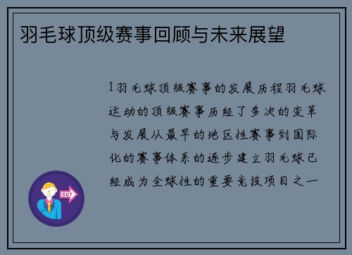 羽毛球顶级赛事回顾与未来展望